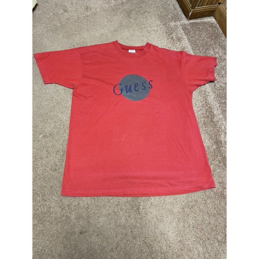 Vintage GUESS by Georges Marciano 80s Red T Shirt Single Stitch 1989 One Size